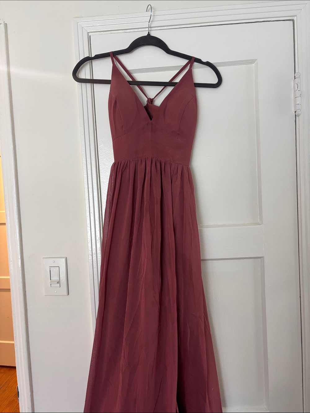 Azazie Mauve Maxi Dress with Crisscross Straps